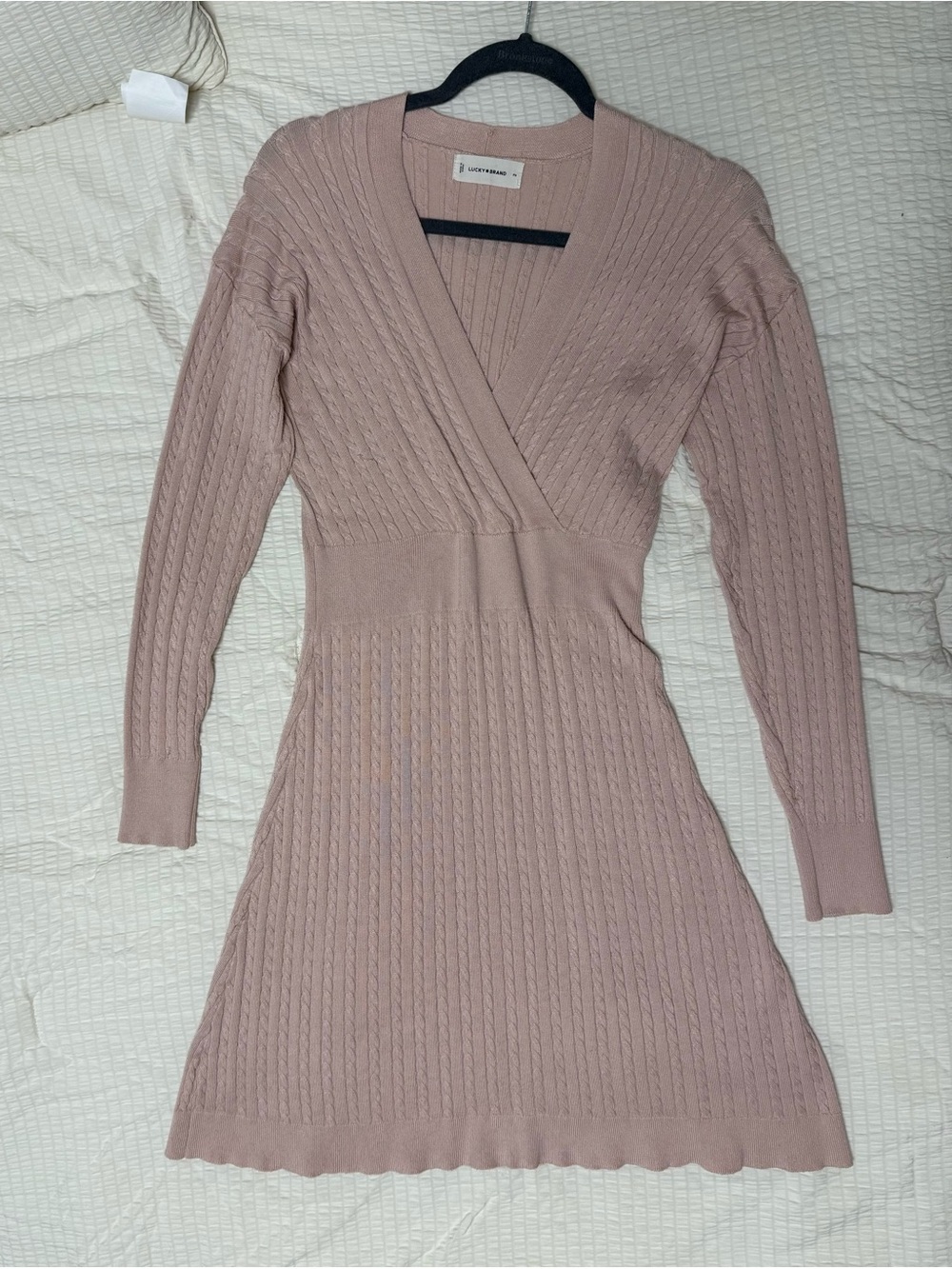 Lucky Brand Dusty Mauve Ribbed Wrap-Style Knit Dress